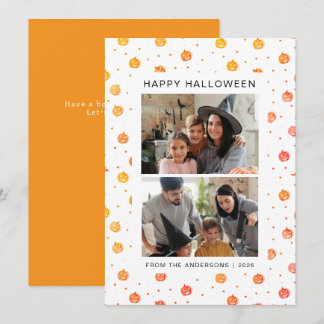 Süßes rosa Kürbismuster Familie 2 Foto Halloween Feiertagskarte