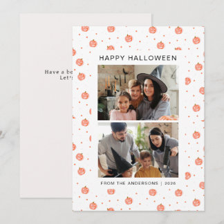 Süßes rosa Kürbismuster Familie 2 Foto Halloween Feiertagskarte