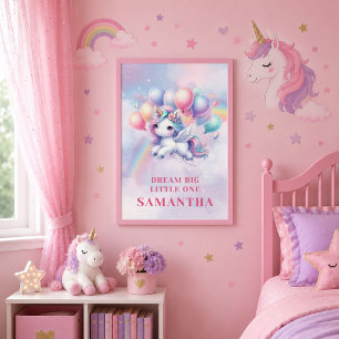 Süßes Rosa Lila Einhorn Mädchen Geburtstag Wandpos Poster