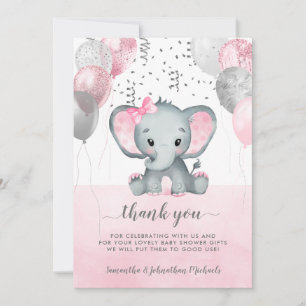 Süßes Rosa Mädchen Elefant Ballons Babyparty Dankeskarte