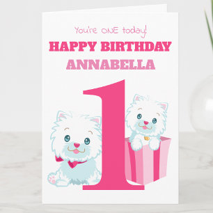 Süßes rosa Mädchen erster Geburtstag Karte