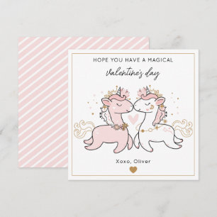 Süßes rosa magisches Einhorn Kinder Valentinstag Mitteilungskarte