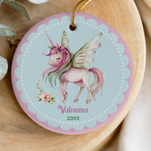 Süßes rosa märchenhaftes Einhorn-Mädchen-Feiertags Keramik Ornament