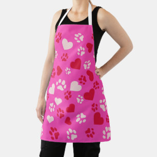 Süßes Rosa mit Herz und Katzenpfoten-Druck-Muster Schürze