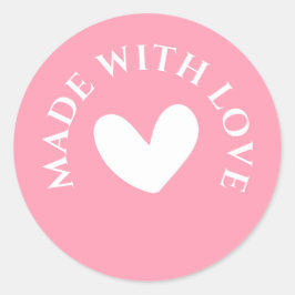 Süßes Rosa "Mit Liebe Gemacht" Runder Aufkleber
