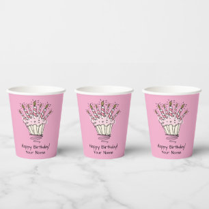 Süßes rosa Muffin mit Kerzen Geburtstagsfeier Tass Pappbecher