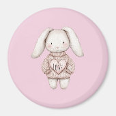 Süßes rosa niedliches Kaninchen rosa Pullover Herz Magnet (Vorne)