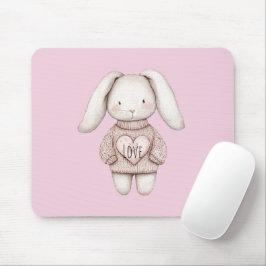 Süßes rosa niedliches Kaninchen rosa Pullover Herz Mousepad