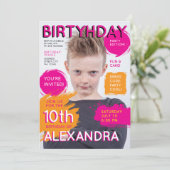 Süßes rosa oranges Titelbild für Mädchen-Kindermag Einladung (Stehend Vorderseite)