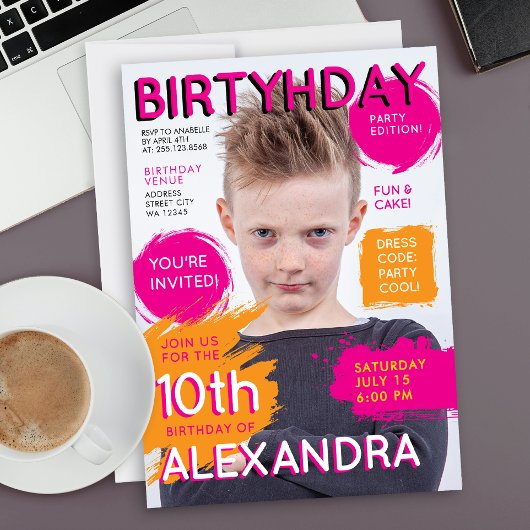 Süßes rosa oranges Titelbild für Mädchen-Kindermag Einladung