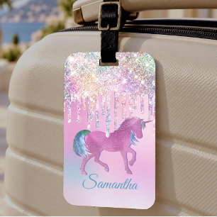 Süßes rosa Regenbogen-Einhorn Glitter-Drips-Monogr Gepäckanhänger