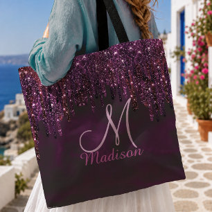 Süßes Rosa-Rotes Einhorn-Glitter-Tropfen-Monogramm Tasche