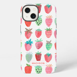 süßes rosa & rotes Erdbeer-Sommerfruchtmuster iPhone 13 Hülle