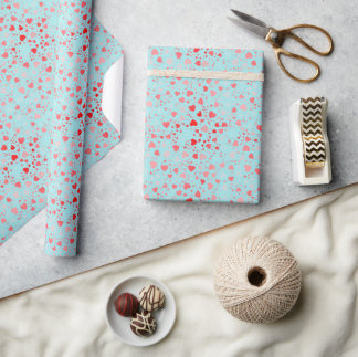 Süßes Rosa/Rotes Herz Muster Blau/Aqua Hintergrund Geschenkpapier