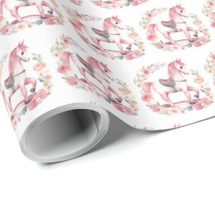 Süßes rosa Schaukelpferd für Baby Mädchen Geschenkpapier