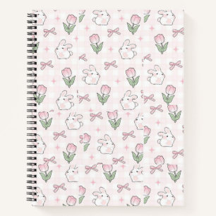 Süßes rosa Schleifen-Hasen- und Tulpen-Notizbuch Notizblock