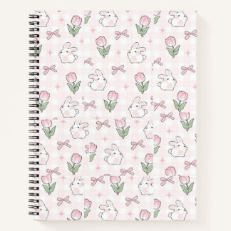 Süßes rosa Schleifen-Hasen- und Tulpen-Notizbuch Notizblock
