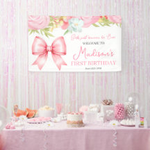 Süßes rosa Schleifen-Mädchen zum ersten Geburtstag