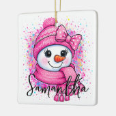 Süßes rosa Schneemädchen-Foto Keramikornament (Links)