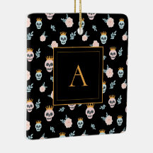 Süßes Rosa-Schwarzes-Totenkopf-Muster Monogramm Ha
