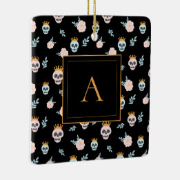 Süßes Rosa-Schwarzes-Totenkopf-Muster Monogramm Ha Keramikornament