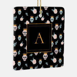 Süßes Rosa-Schwarzes-Totenkopf-Muster Monogramm Ha Keramikornament