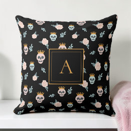 Süßes Rosa-Schwarzes-Totenkopf-Muster Monogramm Ha Kissen