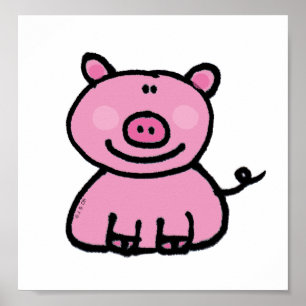 Süßes rosa Schwein Cartoon Poster