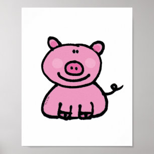 Süßes rosa Schwein Cartoon Poster