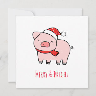 Süßes Rosa-Schwein Frohe und Helle Minimalistische Feiertagskarte