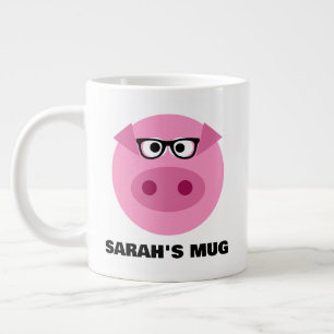 Süßes rosa Schweinchen-Cartoon mit Brille lustige Jumbo-Tasse