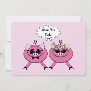 Süßes rosa Schweinepärchen Save the Date   Rücksei Einladung