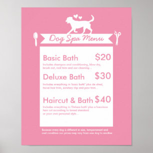 Süßes Rosa-Silhouette-Hundepflege-Salon-Menü Poster