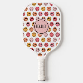 Süßes rosa Smiley-Gesicht-Muster-Monogramm Pickleball Schläger