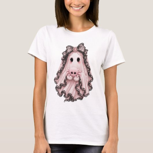 Süßes Rosa Spinnen-Geist Halloween T-Shirt | Koket (Vorderseite)