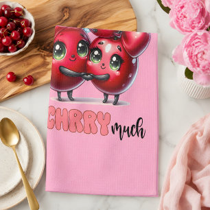 Süßes Rosa Trendiges Rotes Kirschpaar Geschirrtuch