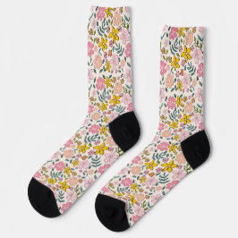 Süßes rosa und gelbes Blumenmuster Socken