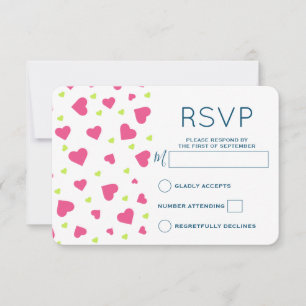 Süßes Rosa und Grünes Herzen Muster RSVP Karte