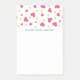 Süßes Rosa und Grünes Purzelndes Herzen Muster Post-it Klebezettel