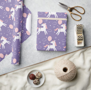 Süßes Rosa und Lila Einhorn Geburtstag Geschenkpapier