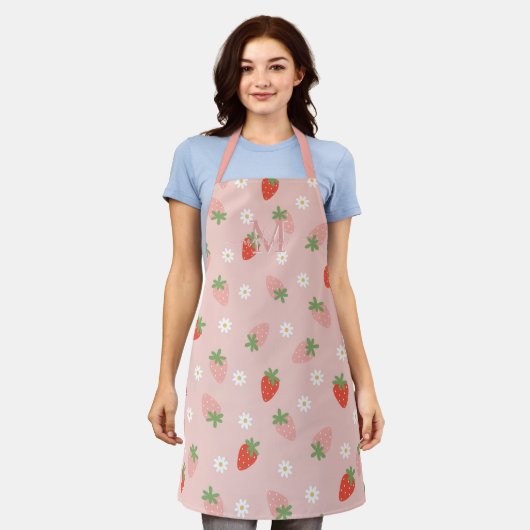 Süßes Rosa und Rotes Erdbeeren-Monogramm Schürze (Getragen)