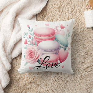 Süßes Rosa und Weißes Macaron & Herzen Liebe Kissen