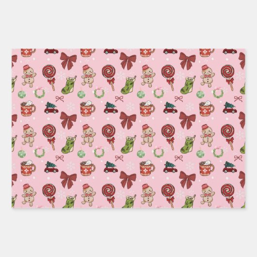 Süßes rosa Weihnachtsgeschenkpapier Geschenkpapier Set (Vorderseite)