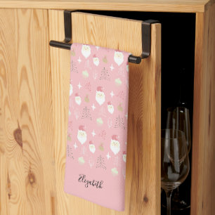 Süßes Rosa Weihnachtsmann-Feiertagsmuster Geschirrtuch