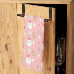 Süßes Rosa Weihnachtsmann-Feiertagsmuster Geschirrtuch