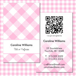 Süßes Rosa-Weiß-Gingham-Karo-Muster QR-Code Visitenkarte