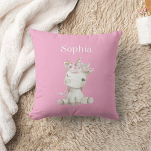 Süßes Rosa Weißes Blumiges Einhorn Kissen