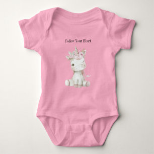 Süßes Rosa Weißes Florales Einhorn Baby Strampler