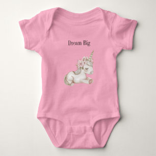 Süßes Rosa Weißes Florales Einhorn Baby Strampler