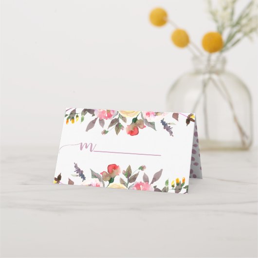 Süßes Rose Wasserfarben Blumenbesitz Platzkarte (Vorderseite)